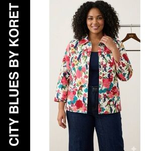 Floral Multi Color Denim-Style Utility Jacket by City Blues Extra Large EUC